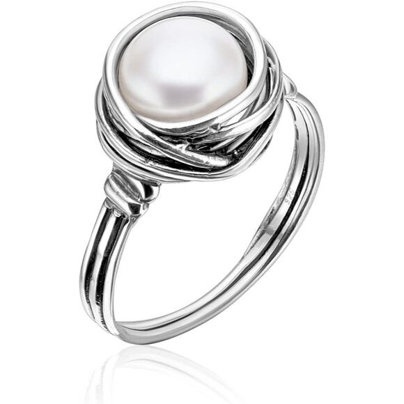 🆕 Women White Fresh Water Pearl Wire Wrap Vintage Design Lead Handcrafted Ring - Picture 1 of 6